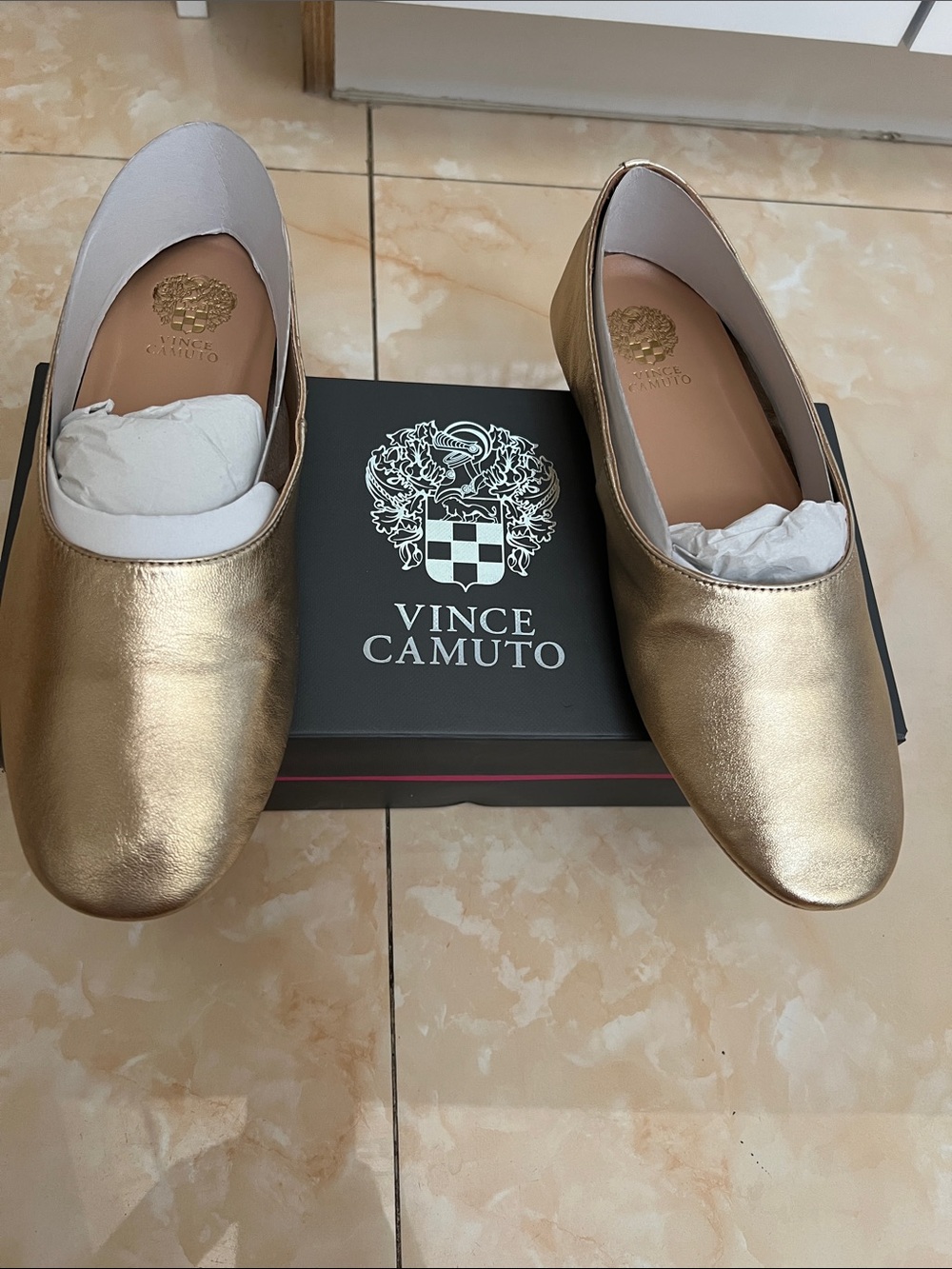 Vince Camuto Metallic Gold Leather Slip-On Loafers